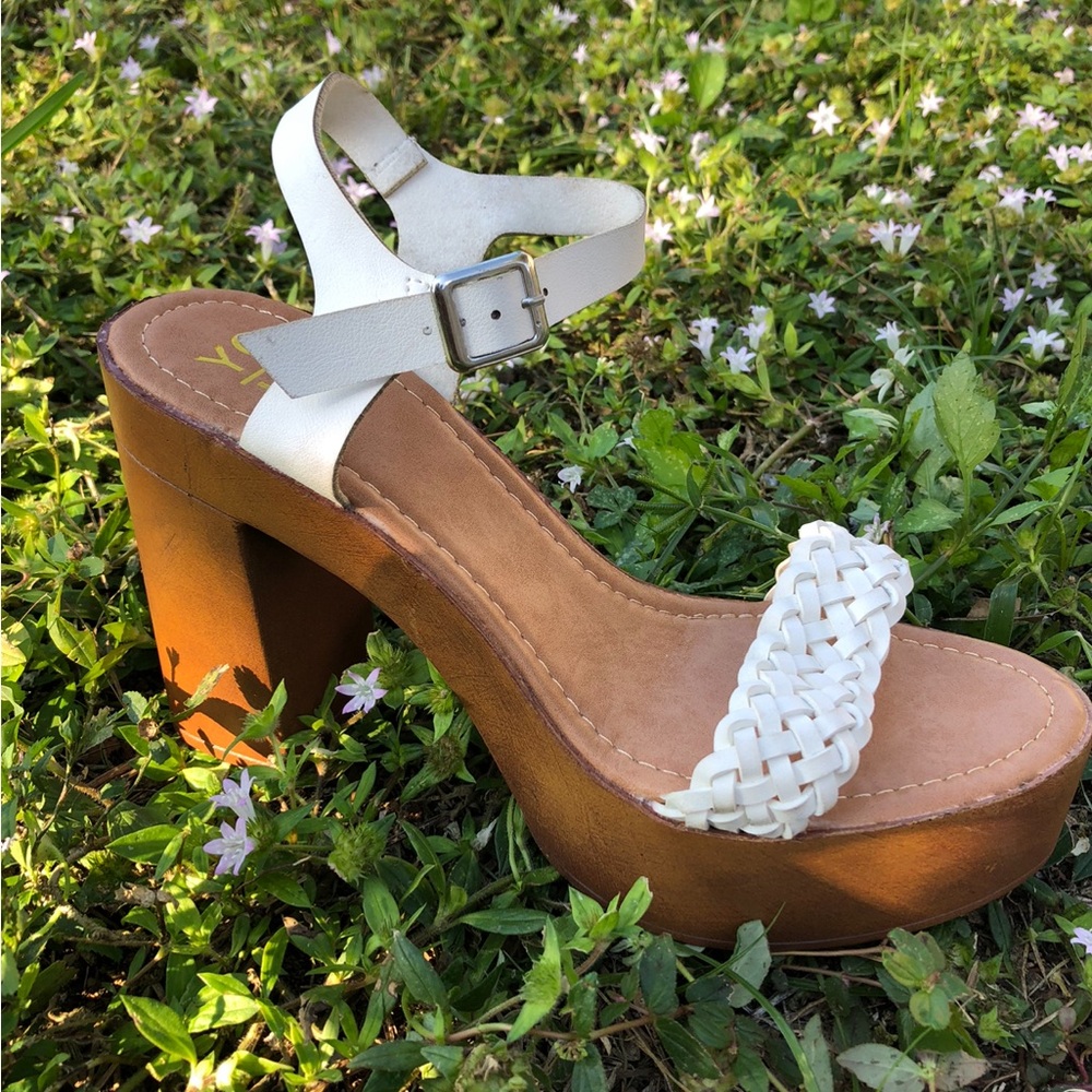 Yoki White and Tan Platform Sandals